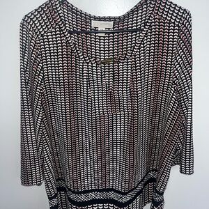 Dana Buchman Black, Cream & Pink Geo Print Scoop Neck Blouse